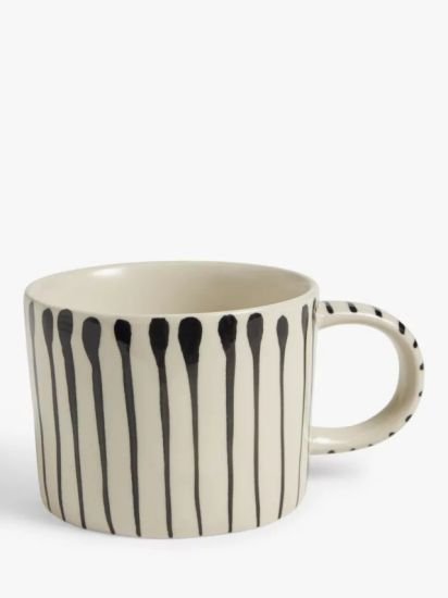 Hand Painted Line Stoneware Mug, 300ml, Black/White